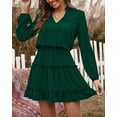 thumbnail image 3 of BTFBM Long Sleeve Summer Dresses for Women Casual Tie Neck Ruffle Tiered A Line Mini Spring Wedding Guest Dress, 3 of 9