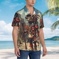 thumbnail image 3 of Fuzoiu Tribal Futuristic Warrior Print Hawaiian Shirt for Men, Summer Beach Casual Short Sleeve Button Down Shirts, Men’s Beach Summer Shirts with Pocket,3X-Large, 3 of 7