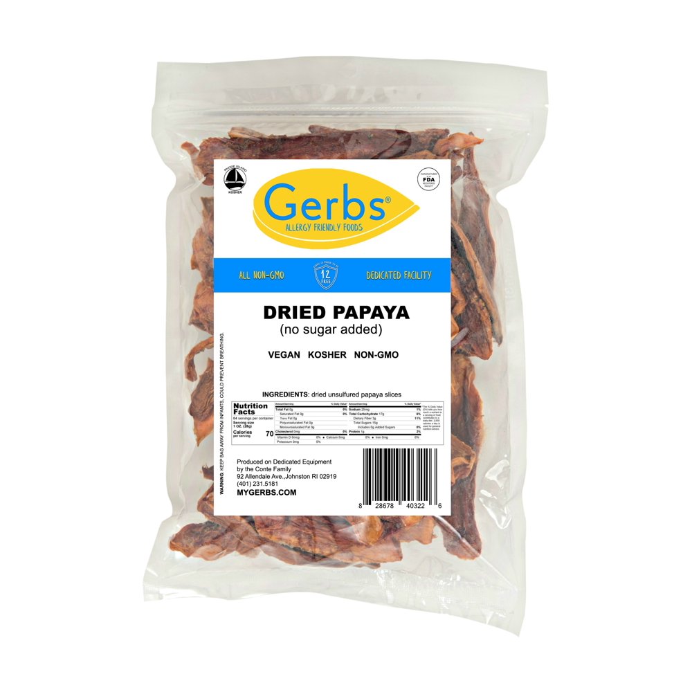 GERBS Unsweetened Dried Papaya Slices, 64 ounce Bag, Unsulfured