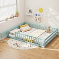 thumbnail image 2 of Costway Queen Size Floor Bed with Full Length Safety Guardrails & Door for Boys, Girls Icy Aqua, 2 of 10