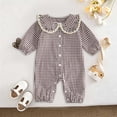 thumbnail image 2 of mgoYE Fall Baby Girl Clothes Long Sleeve Romper Peter Pan Collar Jumpsuit Infant Newborn Outfits Gingham Outfit(Coffee,6-9 Months), 2 of 7