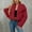 Red, variant on Women Faux Fur Coat Long Sleeve Lapel Open Front Jacket Warm Fluffy Short Outwear