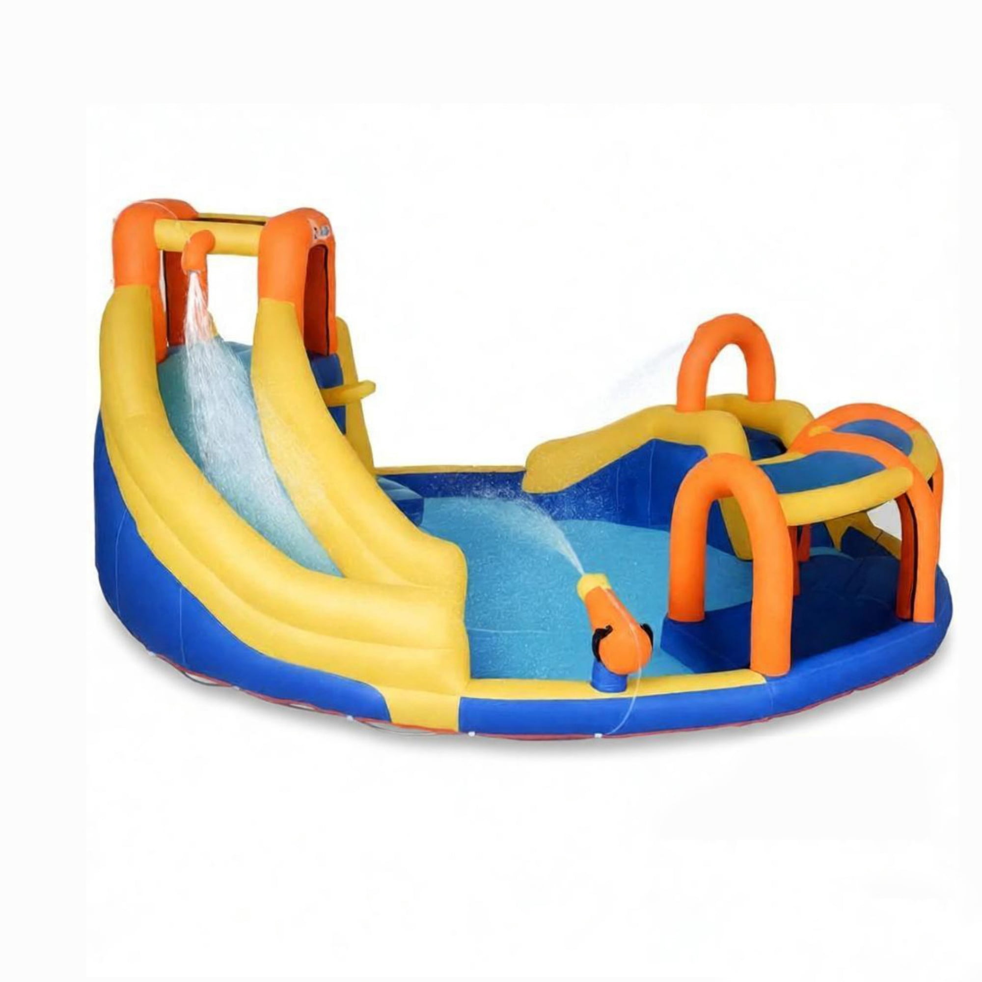6-in-1 Inflatable Water Slide Bounce House, Kids Jumping Castle with Slide, Basket, Pool, Climbing Wall & Tunnel for Backyard Summer Water Party