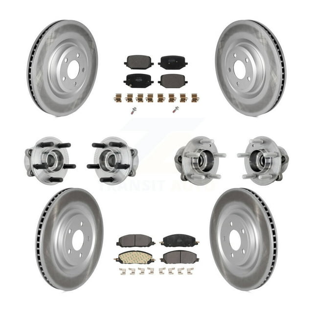 Transit Auto Front Rear Hub Bearing Assembly Coated Disc Brake Rotor and Semi-Metallic Pad Kit (10Pc) for Car Lincoln Aviator Ford Police Interceptor Utility - Left Right (Driver Passenger) KBB-131725