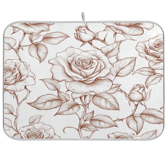 Rose Drawings Dish Drying Mat Kitchen Mats Microfiber Counter Absorbent Dish Pad Drainer Rack