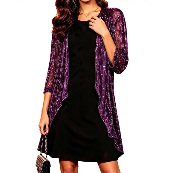 QQZ Long Draped Sequin Mesh Open Front Cardigan Women, Lightweight Cardigans For Women Trendy, Party Wedding Evening Business Casual Travel Outfits