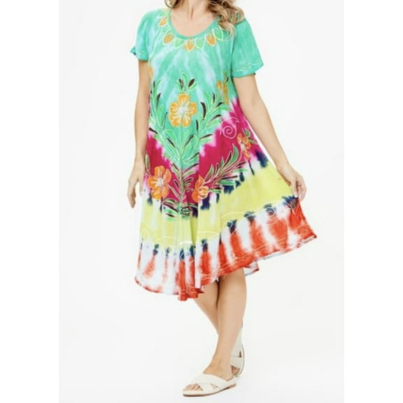 Womens Summer Sun Dress Umbrella Tie Dye Flower Beach Resort Wear Boho Hippie