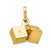 14k Yellow Gold Hollow Polished Dice Charm 10x11mm Pendant Necklace for Women - 1.6 Grams