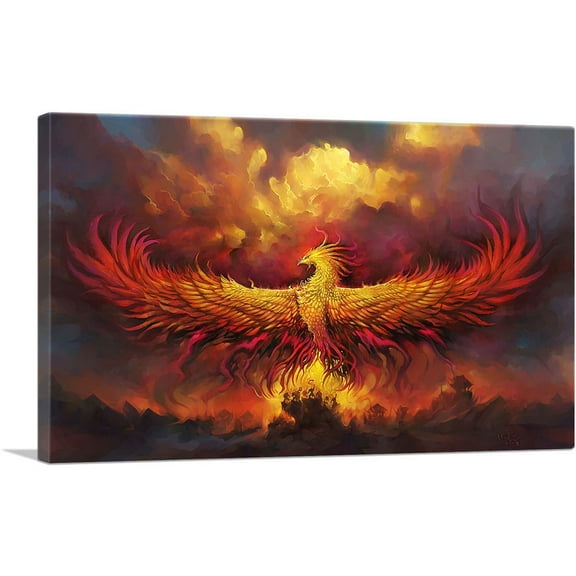 ARTCANVAS Fire Phoenix in Flight Canvas Art Print - Size: 26" x 18" (0.75" Deep)