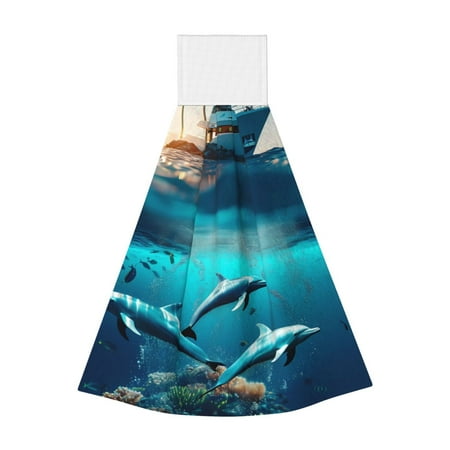 

Horeoi Hawaiian Ship Dolphin Print Coral Fleece Microfiber Hanging Hand Towel Absorbent Hand Towel Quick Dry Thicken Cleaning Cloths Wipes Rags for Kitchen & Bathroom