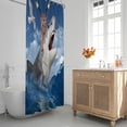 thumbnail image 2 of Extra Long 72"x84"Funny Cat Shower Curtain Set with Hooks,Ocean Sharks Bathroom Curtain Kids Fabric Waterproof Bath Curtain Machine Washable, 2 of 6