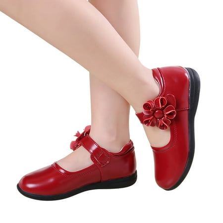 Lovskoo Girls Closed Toe School Uniform Shoes Dress Shoes Strap Formal Slip-On Princess Leather Shoes (Toddler  Little Kid  Big Kid) Red