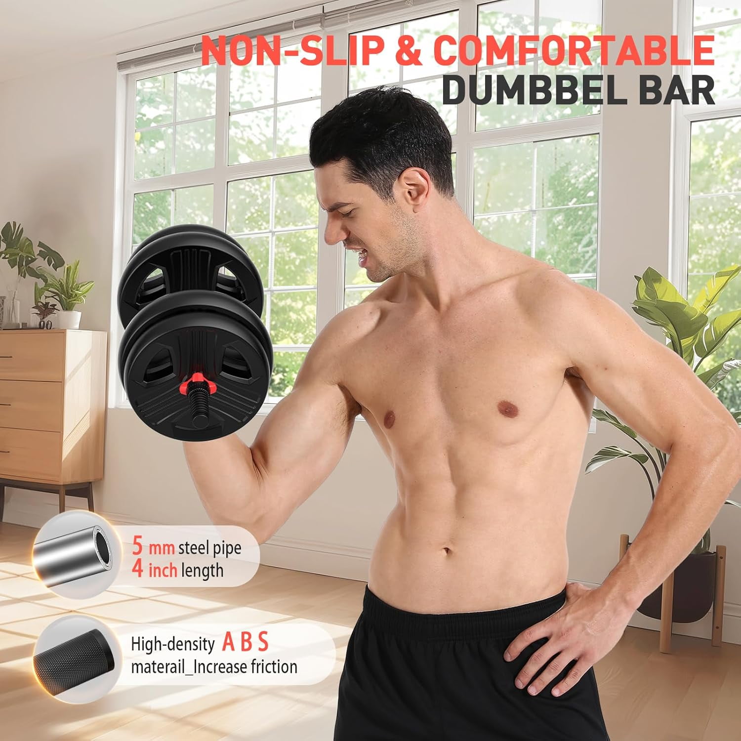 Adjustable Dumbbells Set, 20-80lbs Free Weight with Connector, 5-in-1 Barbell Kettlebell Fitness Equipment for Home Gym Men Women