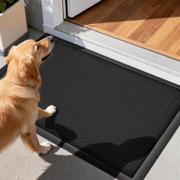 Tecfino Outdoor Doormat for Front Door, 3-Layer Dirt Trapping Mat, Heavy Duty Quick-Dry Welcome Mat, Non-Slip Rubber Backing for Entryway Patio Porch 24"×36", Black Grey