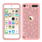SPY Case for For New iPod Touch 7 Case, Touch 5, 6, 7th Generation Glitter Ruuged Case Cover with Tempered Glass Screen Protector - Rose Gold
