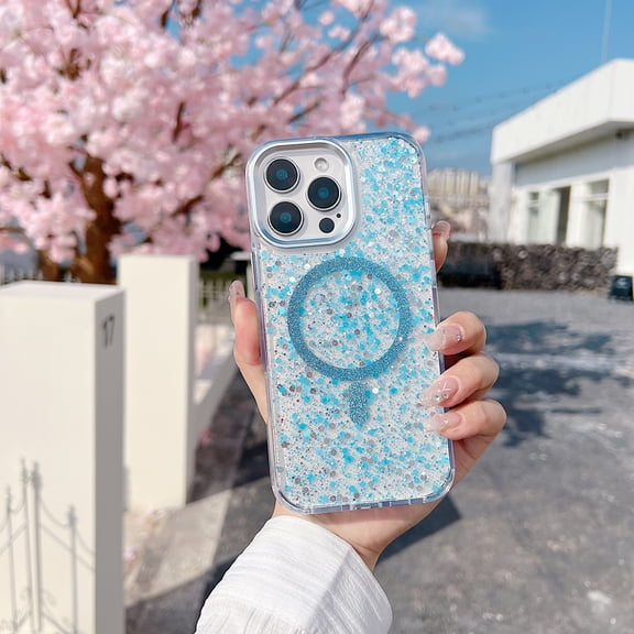 Luxury Magnetic Case for iPhone 16 Pro Max, Compatible with MagSafe, Ultra Slim Sparkly TPU Phone Case Lightweight Shockproof Protective Shiny Cover for Women Men Girls Boys - Blue