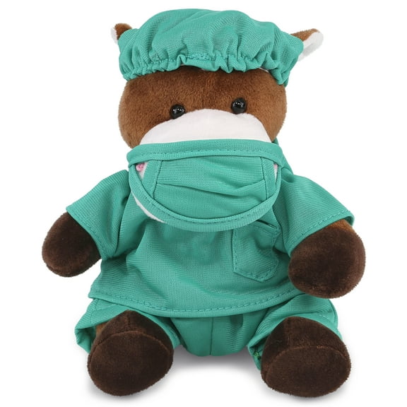 DolliBu Horse Doctor Plush Toy - Super Soft Horse Doctor Stuffed Animal Dress Up with Cute Scrub Uniform and Cap Outfit - Fluffy Doctor Toy Plush Gift - 6 Inches