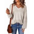 thumbnail image 4 of Women Knit Sweaters Fall V Neck Long Sleeve Pullover Casual Loose Sweater White XL, 4 of 6