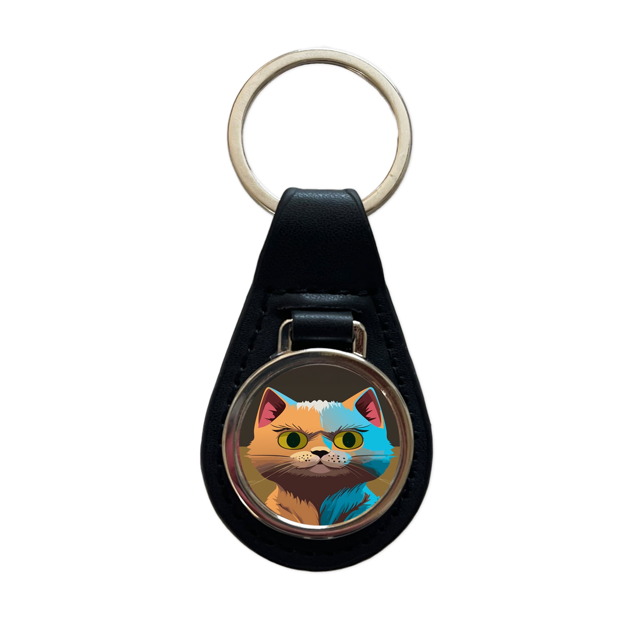 Munchkin Cat Colorful Metal Black Leather Keychain