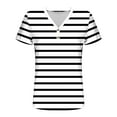 thumbnail image 4 of V-neck Short Sleeve Shirt for Women, Polyester Printed Top with Button Front, Regular Length, Slimming High-Cut Design, Black, S, 4 of 9