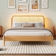 thumbnail image 5 of Queen Size Storage Platform Bed, Wood Bed Frame with LED Light, Rattan Headboard for Bedroom, 5 of 18