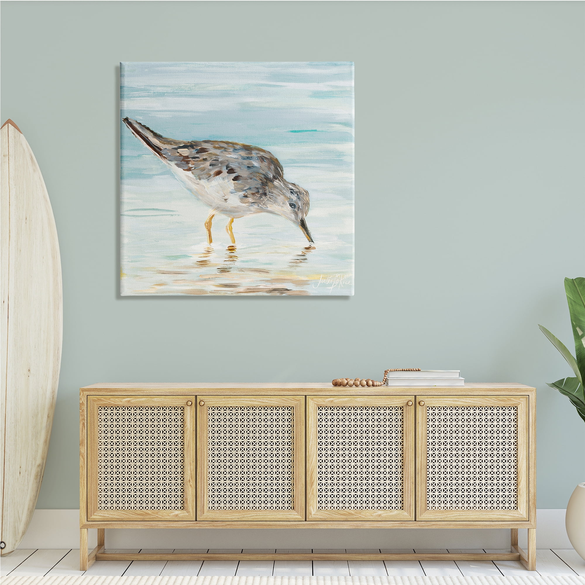 Stupell Industries Sandpiper Hunting on Beach Coast Shallow Nautical Waters, 36 x 36, Design by Julie DeRice