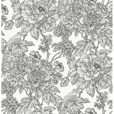 NuWallpaper Black And White Sudbury Vinyl Peel And Stick Wallpaper, 216-in by 20.5-in, 30.75 sq. ft.