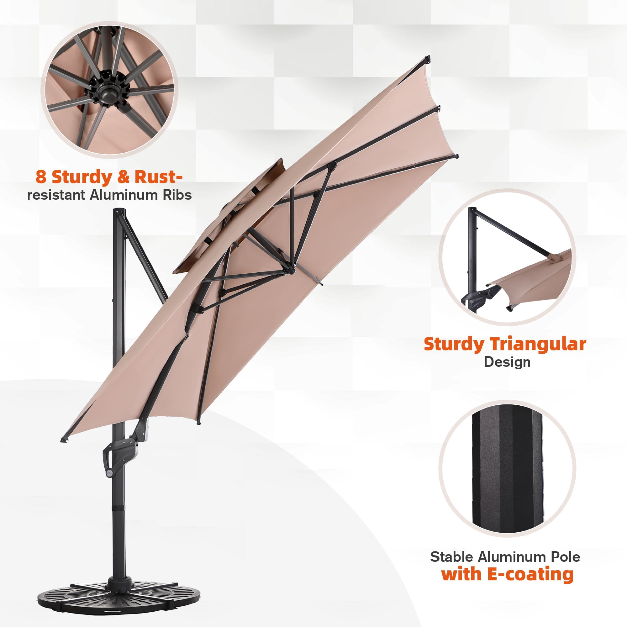 Alpha Joy 10ft Outdoor Patio Square Cantilever Umbrella with Aluminum Pole & Ribs, Beige