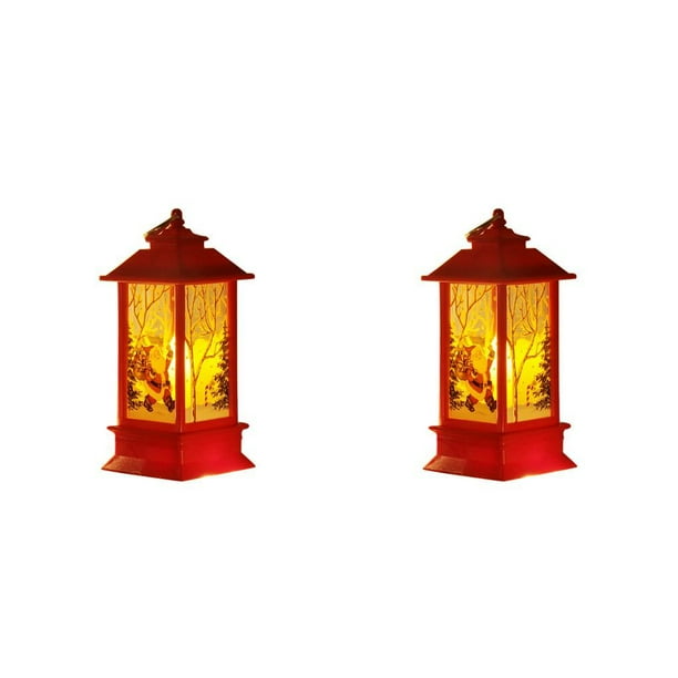 Bearachild Navidad Retro Castillo luces candelabro árbol de Navidad ciervo viejo muñeco de nieve linterna noche luz escritorio DIY adornos viejo rojo 2piezas