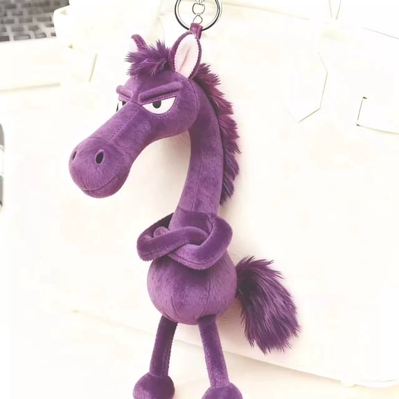 Year of the Horse Plush Mascot, Elegant Purple Black Pony Keychain for Bags, Mysterious Zodiac Ornament & Gift
