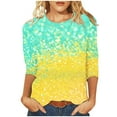thumbnail image 2 of Cavosen Womens 3/4 Sleeve T Shirts Casual Gradient Sparkle Glitter Shiny Print Tops Round Neck Loose Blouse Dressy Trendy Pullover T-Shirts Flowy Athletic Tees Summer Vacation XL, 2 of 5