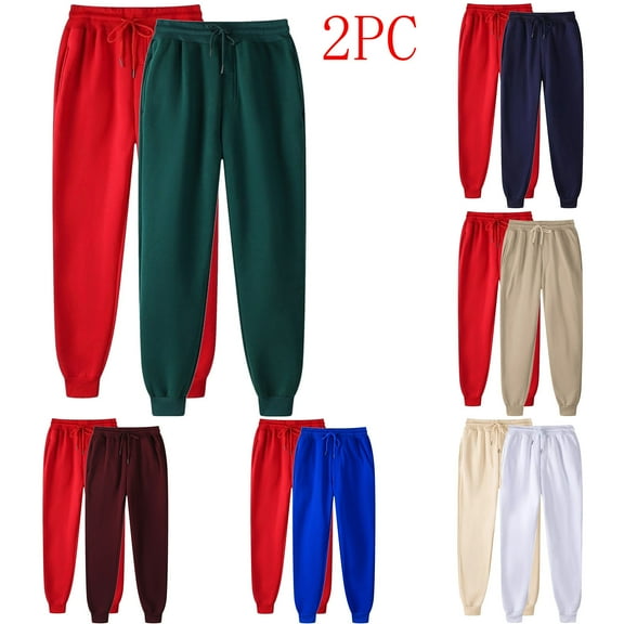 Frostluinai 2 Pack Womens and Mens Sweatpants with Pocket Drawstring Elastic Waist Fleece Sweatpants Solid Cinch Bottom Joggers
