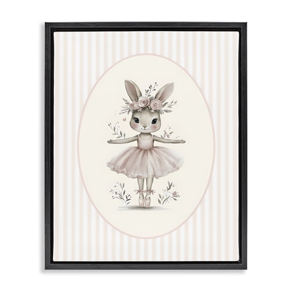 Stupell Industries Nursery Ballerina Bunny Striped Black Framed Floater Canvas Wall Art, design by LSR Design Studio