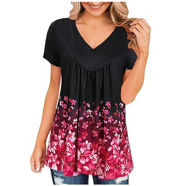 Womens Pregnant Tops Summer Plus Size V Neck Flowy Tshirts Casual Short