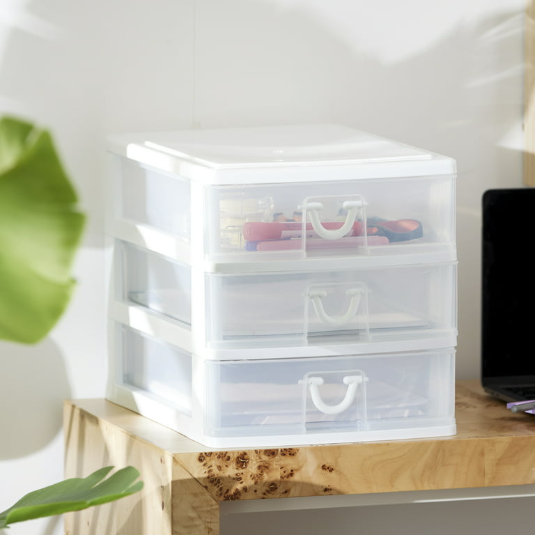 Gracious Living Clear Mini 3 Drawer Desk and Office Organizer with White Finish
