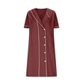 thumbnail image 5 of yoeyez Nurses Scrub Dress Uniforms Women's Solid Color Splicing Knee Length Dresses with Pocket Casual Short Sleeve V-Neck Holiday Workwear Wine,S, 5 of 7