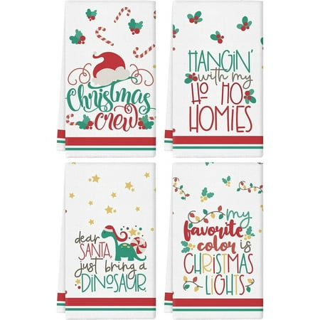 

Christmas Kitchen Towels Christmas Hat Berries Dinosaur 18x26 Inch Dish Towels Hand Towels Set of 4 Kitchen Bathroom Winter Xmas Home Decoration