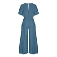 thumbnail image 6 of Dazajoo Women Solid Color Cotton Linen Jumpsuits With Pockets Summer Casual Short Sleeve Wide Leg Elastic Waist Jumpsuit Pants for Women 2024 Dressy Trendy Oversized Flowy Jumpers,Blue,XL, 6 of 9