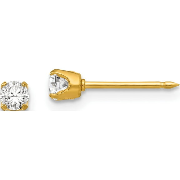 Fashion Inverness 24K Plated 3mm Cz Post Earrings (3 X 3) Made In United States 32e