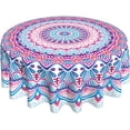 thumbnail image 1 of Blue Pink Bohemian Round Tablecloth 60 Inch Mandala Boho Indian Floral Geometric Washable Wrinkle Stain-Resistant Table Cloth Polyester Table Cover for Kitchen Dinning Party Holiday, 1 of 5