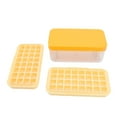 thumbnail image 3 of Contenedor de almacenamiento de 2 niveles con capacidad para 64 cubitos, de silicona amarilla, bandejas apilables para cubitos de hielo de fácil extracción con tapa y pala, 3 of 8