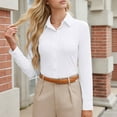 thumbnail image 7 of Womens Button Down Blouse Fitted Stretch Long Sleeve Notch Collar Office Work Dress Shirts Business Casual Top (M, White), 7 of 7