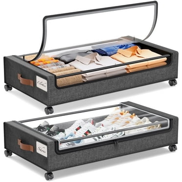 Delamu 2 Pack Under Bed Storage Containers with Wheels, Gray