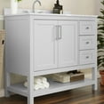 thumbnail image 3 of BizChair 42 Inch Bathroom Vanity with Sink, Storage Cabinet with Soft Close Doors, Open Shelf and 3 Drawers, Carrara Marble Finish Countertop, White/White, 3 of 12