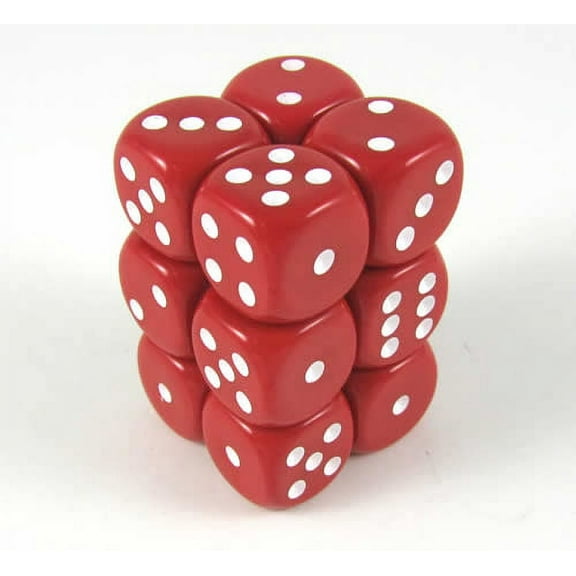 Red Opaque Deluxe Dice with White Pips D6 16mm (5/8in) Pack of 12 Koplow Games