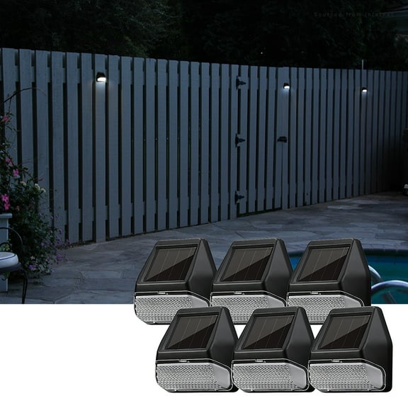 TorchStar 6 Pack Dusk-to-Dawn LED Solar Fence Lights for Pathway, 4000K Cool White, Black