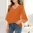 thumbnail image 4 of Viluyesy V-Neck T-Shirt for Womens 3/4 Sleeves Shirt Tops Relaxed Loose Blouse Orange Size S, 4 of 8