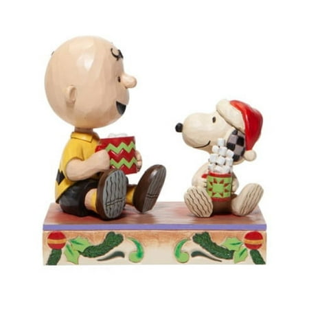 Enesco Jim Shore Peanuts Charlie Brown and Snoopy with Hot Cocoa Figurine, Multicolor
