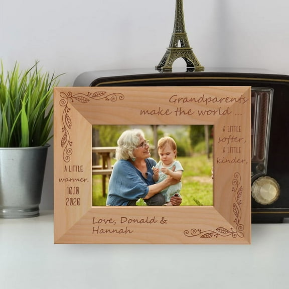 Grandparents Make The World Personalized Wooden Frame-5" x 3 1/2" Brown Horizontal