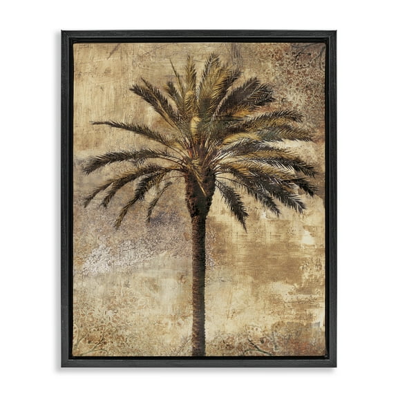 Stupell Industries Distressed Palm Tree Plants & Flowers Painting Black Floater Framed Canvas Art Print Wall Art, 17 x 21
